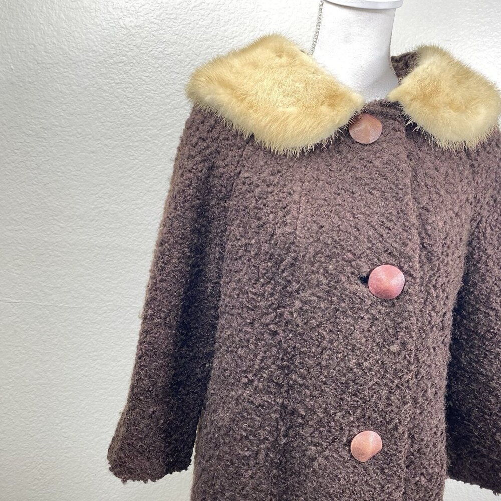 Fisher's Lincoln Park Coat Brown Sz M/L Fur Collar 3/4 Sleeves Union Outlander - Picture 9 of 15